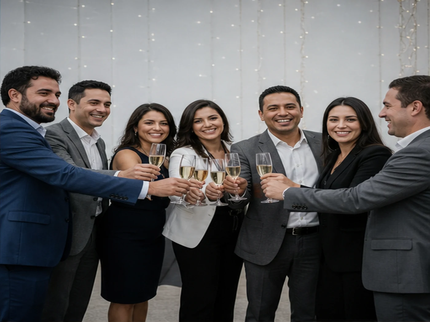 Equipe reunida em uma comemoração corporativa