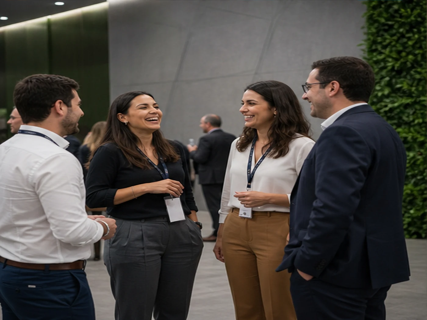 Profissionais reunidos em um evento interno
