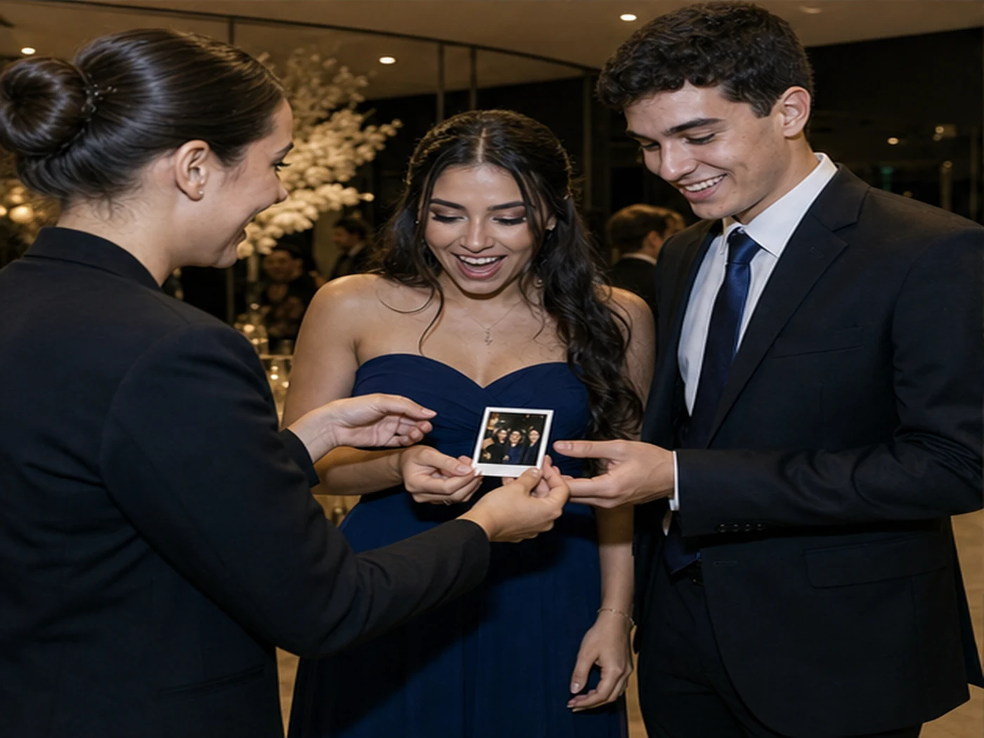 Formandos recebendo a fotografia recém-impressa