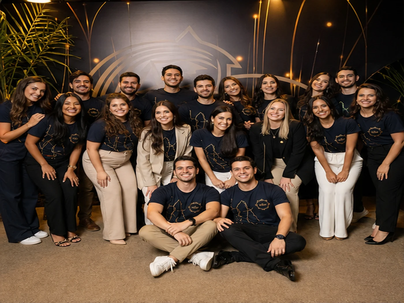 Turma reunida em uma celebração acadêmica